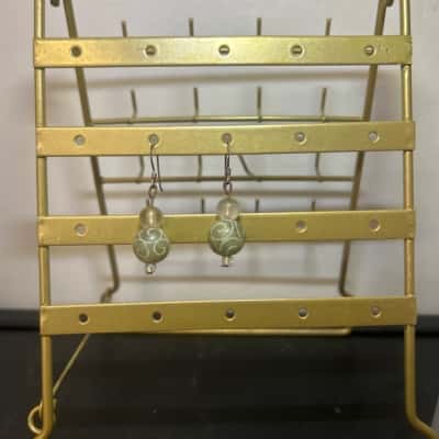 925 Stirling silver earrings with green engraved beads 