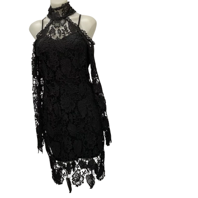  Womens Asilio Off-shoulder, long-sleeve Lace Size 8 Formal Dress Black  