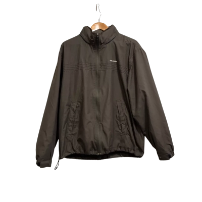 Tommy Hilfiger, Mens, Size L, brown-ish grey zip-up jacket with a hidden navy blue hood