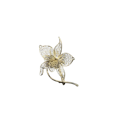 Vintage 800 Silver Lily Flower Filigree Brooch
