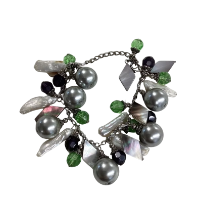 Artisan Style Pearl & Crystal Charm Bracelet Mother of Pearl Beads