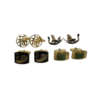 Vintage lot of 4x Gold Tone/Jade Oriental Mens Cufflinks 