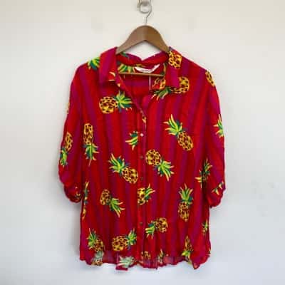 Virtuelle Colour Punch Print Natural Pineapple Striped Shirt  Size 24 