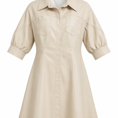 WTS The Label Womens Cream Faux Leather Shirt Dress Size 12