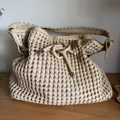 Sabrina Scala.  Cream Leather Shoulder Bag.  