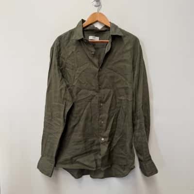 Uniqlo 100% Linen Long Sleeve Shirt Khaki -  Size L