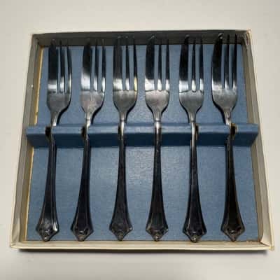 Vtg. Boxed Set 6 England EPNS Silver Plated Cake/Pastry Forks