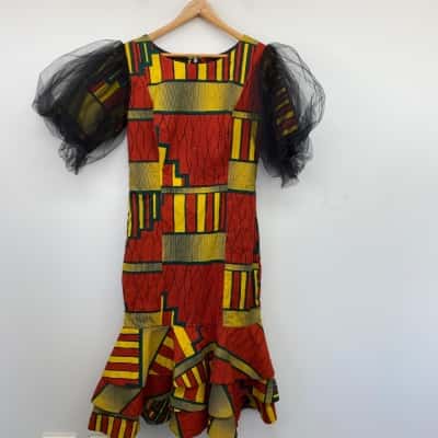 Hand Made Multicoloured Cotton Short Sleeve Midi Dress Size 10 / 8