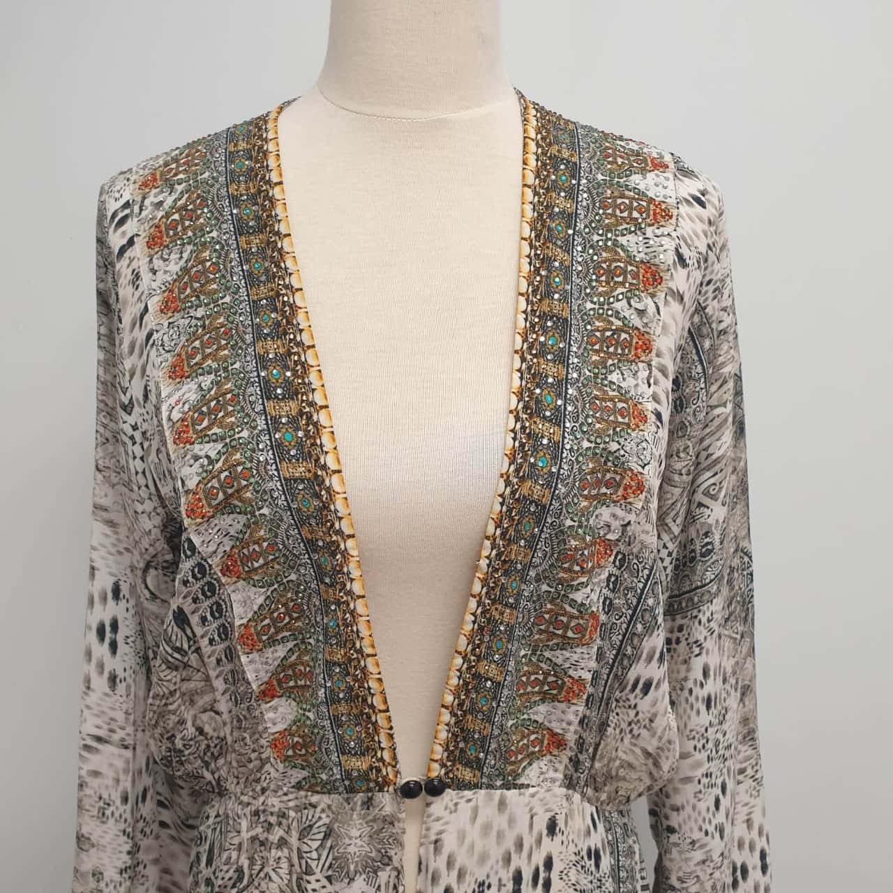 Authentic Aztec Robe INOA 100% Premium Silk Exquisitely Stunning Grey & White Aztec ...