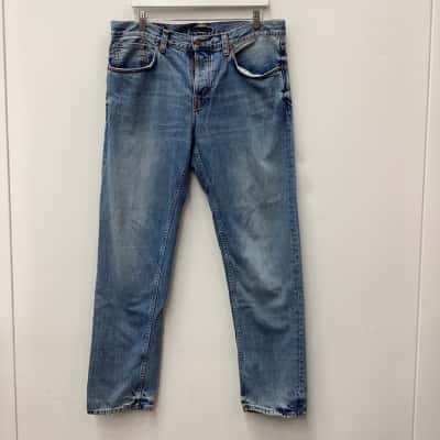 Nudie Jeans Mens Straight Leg Jeans Blue size W36 L32