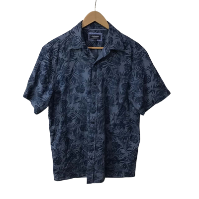 Gazman Mens Size S Blue / Navy Blue Leaf Pattern Short Sleeve Shirt