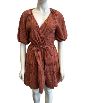 Camilla & Marc Women's Size 8 Mini Wrap Dress Brown Checked(s)