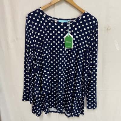 Long Sleeve Layered Tee Floral Blue & White Polka Dot Size XL