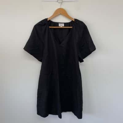 Seed Heritage Black Short Sleeve Linen Mini Dress  Size 10 