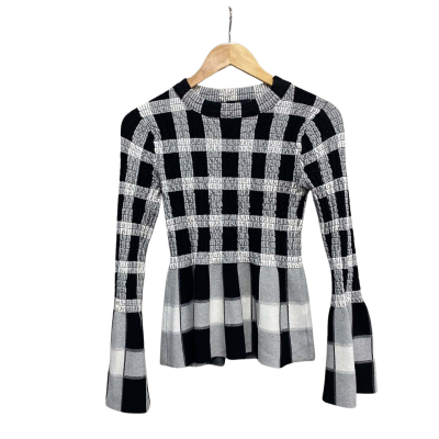 Cue Womens  Size S Long Sleeve Top Black  / Checked / Grey 