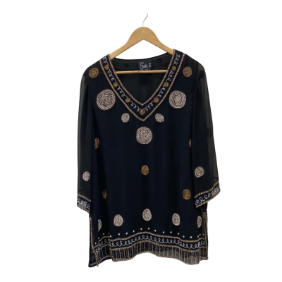 Jaki Womens  Size 16 3/4 Sleeve Top Black Beaded