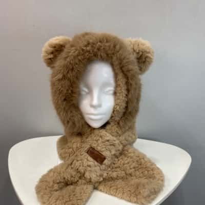  A Baby Bear Hat Beige / Brown Faux Fur
