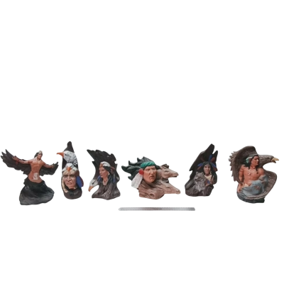 6pcs Native American Style Resin Figurines Set PreOwned 