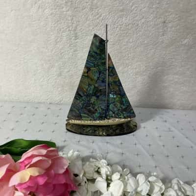 Fiordland Paua Shell Sail Boat Figurine 