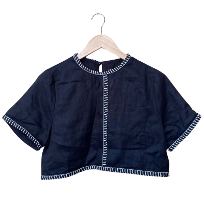 Dissh Black/White Contrast Linen Top Size 10