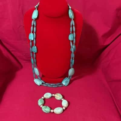  Women's Turquoise Beaded Multi Strand Necklace with Complimentary Stretch Bracelet 