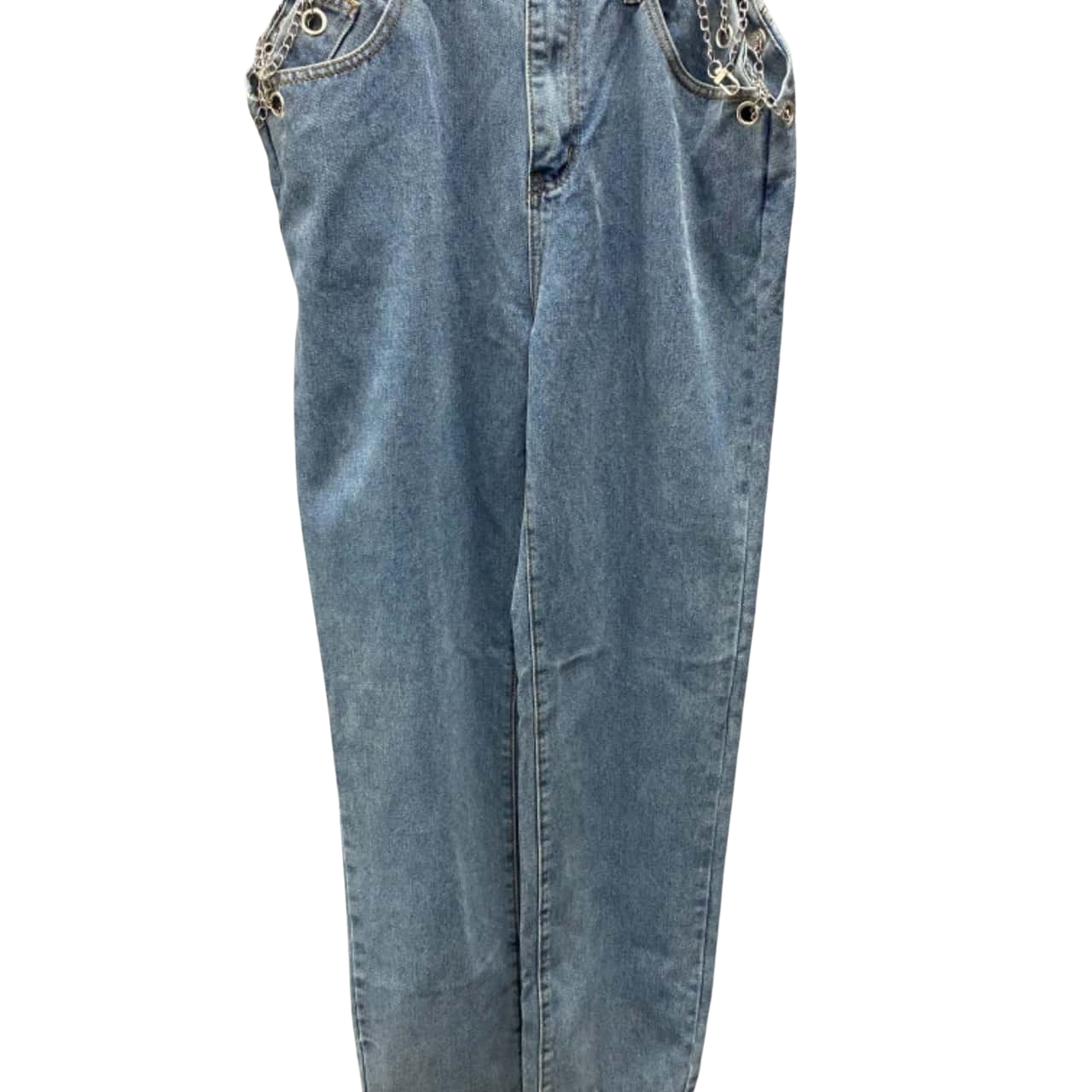 Boohoo Ladies Blue Vintage Wash Side Chain Detail Relaxed Straight Leg