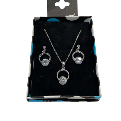 Necklace & Earrings in Silver Tone Setting with Clear Crystals 