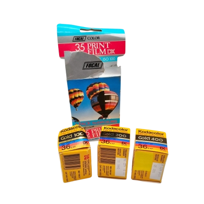 New Old Stock 35mm Kodak & Focal Negative/Print Film (Expired Date)  1x36 Exp Kodacolor Gold 100, 1x36 Exp Kodacolor Gold 200 & 1x36 Exp Kodacolor Gold 400  Plus 2x24 Exp Focal Print Film ISO 100