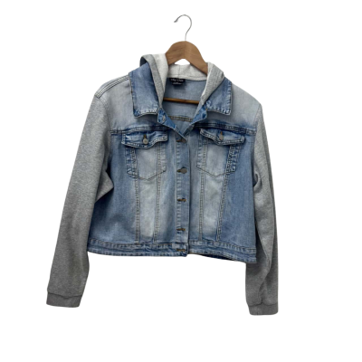 City Chic Womens  Size M Denim Jacket with Hood Blue / Grey