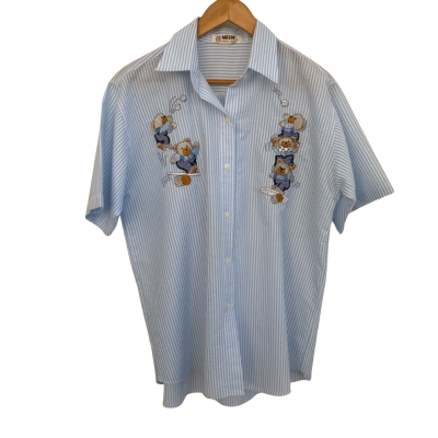 Meen Special Design Size M Short Sleeve Shirt Blue / Striped / White 
