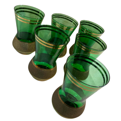 6 Bohemia Green/Gold Glasses 