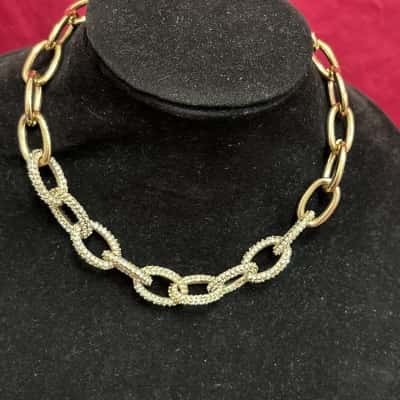  Women's Lovisa Gold Tone Pave Link Chunky Necklace featuring Rhinestone Embellishments