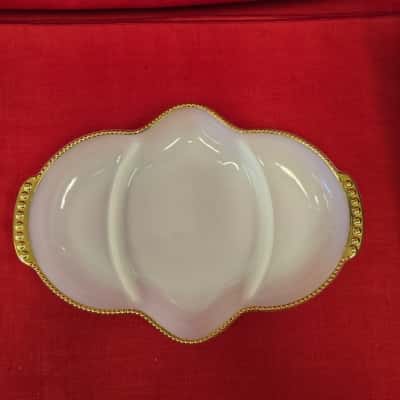 11.25" Vintage Fire King Oven Ware Divided Milk Glass Dish