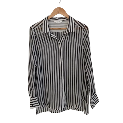 Seed Heritage Womens  Size 12 Button Up Top / Long Sleeve Top Black  / Striped / White 