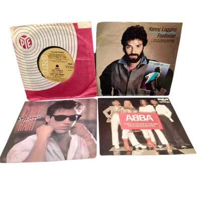 7" Vinyl Bundle 4 Records - Corey Heart Sunglasses At Night, Abba Take A Chance On Me, Kenny loggins Footloose &  Village People E.P. Just A Gigolo/I Ain't Got Nobody. Records & Sleeves All Have Signes Of Wear & Some Scratches & Scuff Marks. See Pics