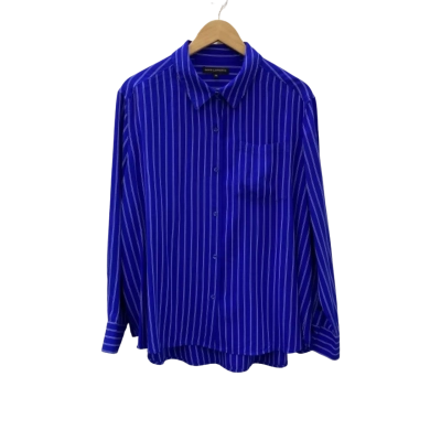 David Lawrence Womens  Size 16 Long Sleeve Shirt Blue / Pinstriped 