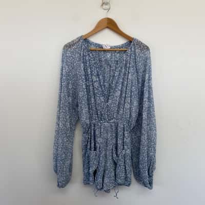 Sabo Skirt Blue Floral Long Sleeve Playsuit Size S 