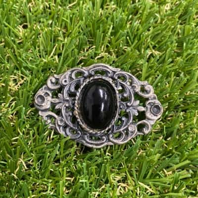  Womens Silver Tone Black Centred Brooch