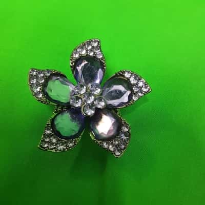 Purple Crystal floral statement ring featuring rhinestone embellishments on elasticated band