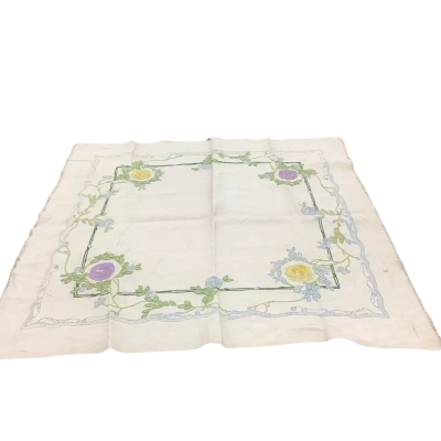 Embroidered (Partially Completed) Vintage linen tablecloth. 80x 83cm.  LM