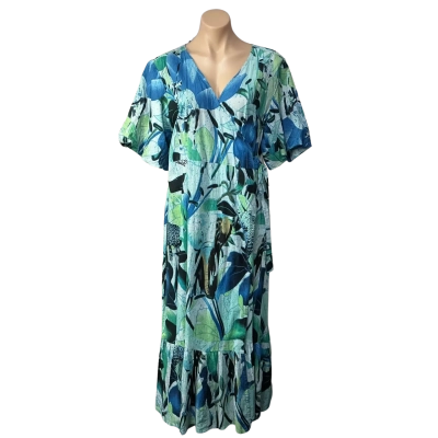 Gordon Smith Womens Size 16 White / Green / Blue / Beige Pattern Short Sleeve Wrap Dress (new)