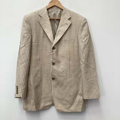 Chris & Roeder Mens  Size 38 Blazer Beige / Blue / Navy Blue / Striped 