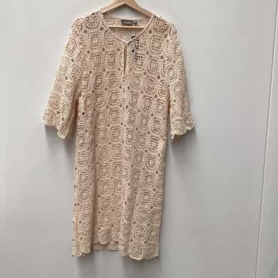 NEW - Sussan Womens  Size 16 TRANSPARENT 3/4 Length Sleeve Midi Dress Nougat RRP $119.95
