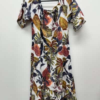 Cielo Di Milano   Blue / Brown / Burnt Orange / Gold / Multicoloured / White short sleeved dress