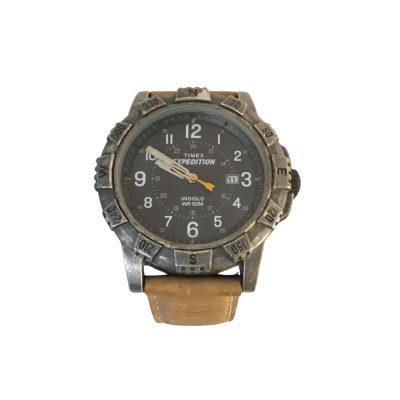  Timex Expedition Watch Leather Band Stainless Steel Back WR 50M Working