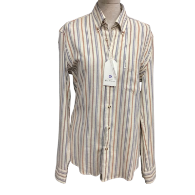 Ben Sherman Womens  Size S Long Sleeve Shirt Beige / Blue / Striped 