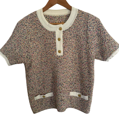  Lazy Lace. Rainbow Confetti short Sleeve Knit.  Size M 