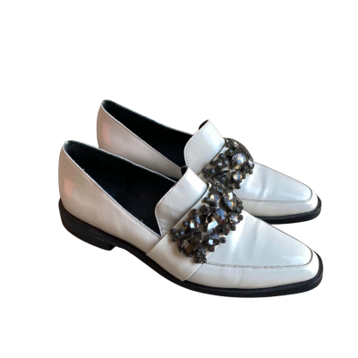 Prune Womens Size 37 White Pointed Gem Embellished Loafers  