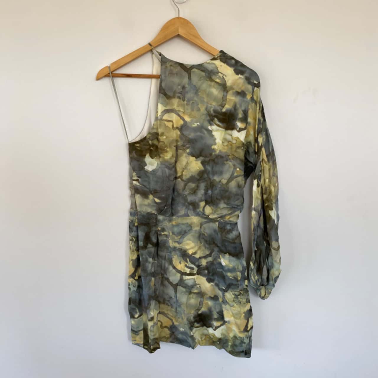 Zara Green Blue Pattern One Shoulder Long Sleeve Mini Dress Size 8 / S (s)