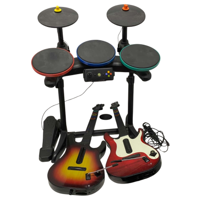 Guitar Hero Xbox360 Accessories - Drum Kit, Guitar Set, And Microphone (Game Not Included) (Untested)
